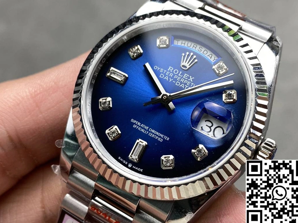 36mm Dial Day QF 128239-0023 Blue Rolex Factory Tungsten Date Steel v5 1019